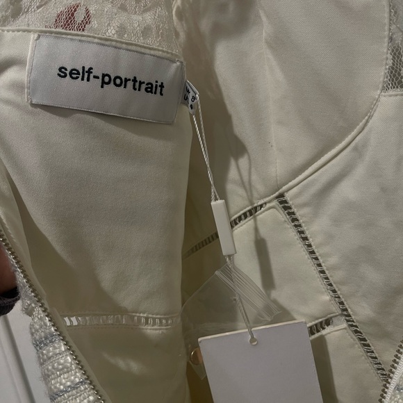 Self-Portrait Ivory Long Sleeve Mesh Dress - Picture 6 of 7